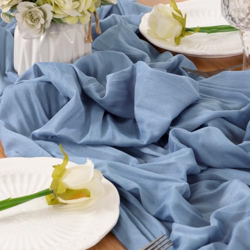 Blue Cheesecloth Table Runner Fall Boho Wedding Birthday Home Decor