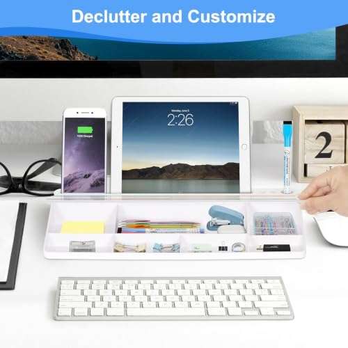 Desktop Glass Whiteboard with Storage, Weekly Calendar Desk White Board