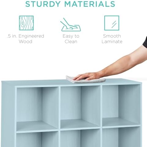 Best Choice Products Kids Bookcase 9-Cube Storage Organizer, 11in Shelf Opening, Bookshelf, Toy Storage, Customizable w/ 3 Removable Back Panels – Light Blue