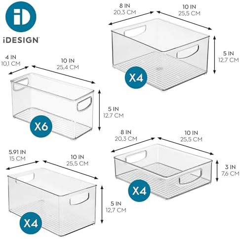 iDesign Stackable Plastic Handle Bin Storage Organizers, 18 Pack, Clear
