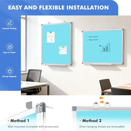 Double-Sided White Board Dry Erase Magnetic Whiteboard Wall 36x24 Blue