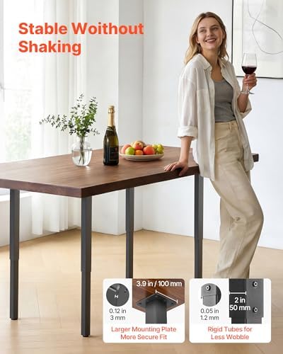 VEVOR Adjustable Table Legs, 24-40 in Square Steel Furniture Legs, 1200 lbs Max Load Heavy Duty, Quick Installation, Ideal for Home Office Desk DIY, Coffee Dinner Bar Tables, Workbenches, 4 PCS, Black