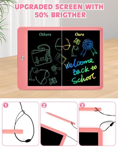 PINKCAT LCD Writing Tablet, Doodle Board Toys Gifts for 3-8 Year Old Girls Boys, 10 Inch Mess Free Coloring Books, Drawing Pad for Kids, Gifts for Toddler Christmas Stocking Stuffers Travel, Pink