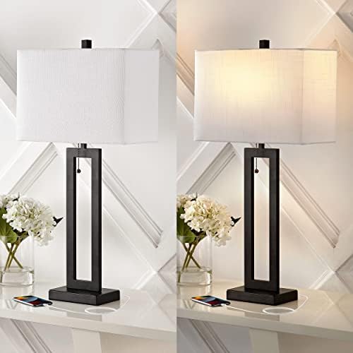 JONATHAN Y Sabrina 28.5" Metal USB Industrial Lamp, Black, Set of 2