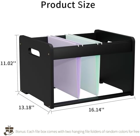 Bamboo Hanging File Organizer, Desktop File Box, Open Top, 1 Pack, Black | Open-Top Access, 2 Hanging Folders Included, Letter & Legal Files, Sliding Rails, Reinforced Handles, Easy Assembly