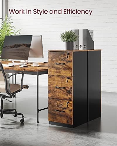 VASAGLE 3 Drawer File Cabinet with Locks, for A4, Letter Sized Documents