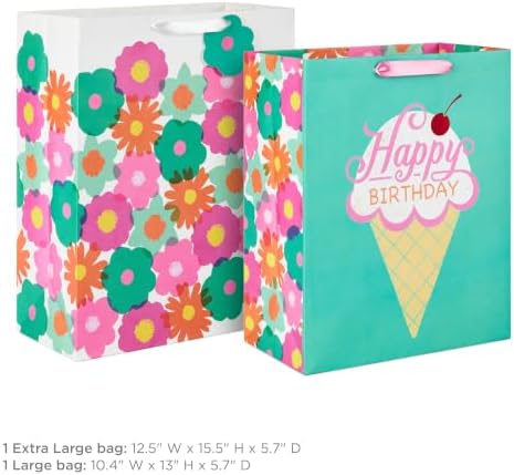 Hallmark Birthday Gift Bags, 2-Pack (Flowers and Ice Cream)