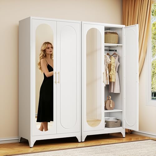 71" White Armoire Wardrobe Closet with Full Mirror