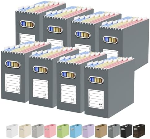 Oterri Portable Collapsible Cardboard File Box with Handle for Letter-Size | 8-Pack. Stainless Steel Handle. Label Stickers Included. Fits Letter Folders (Not Included). Home, Office, School, Dorm, Tax.