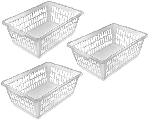YBM HOME Plastic Perforated Storage Basket Bin Office Drawer, Shelf Desktop Countertop Tray Organizer (3, Clear)