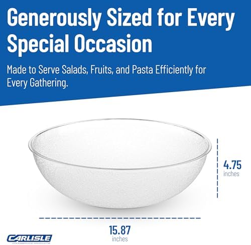 Carlisle FoodService Products 721507 Round Pebbled Salad Serving Bowl, 11 Quart, Clear