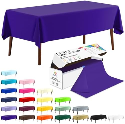 CXPSINC 54 Inch X 100 Feet Plastic Table Cover Roll Disposable Tablecloth with Slide Cutter for All Type/Shape Tables | Party, Banquet, Birthdays, Weddings(Dark Purple, 100 Feet)
