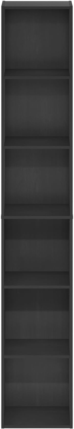Furinno LUDER Book Shelf, 6-Tier Tall Modern Bookshelf, Bookcase with Open Shelves, 9.3 x 12 x 71, for Living Room, Bedroom, Home Office, Blackwood