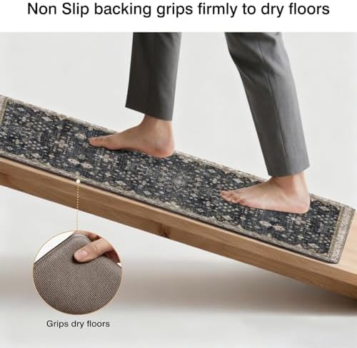 Boho Cushioned Anti Fatigue Mats for Kitchen Floor,Modern Farmhouse Charcoal Floral Non-Slip Water Resistant Runner Comfort Foam Standing Rugs Non Skid for Home Sink,Office,Laundry 17"x47"+17"x30"