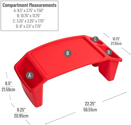 Mind Reader Kids Lap Desk, Portable Activity Tray with Side Storage, Stackable Plastic Desk for Drawing, Snacks, Study, Set of 2, Red