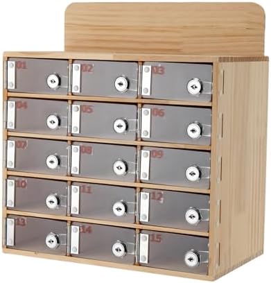 Cell Phone Locker Box,15 Slots Cell Phone Storage Locker, Clear Acrylic Storage Cabinet with Lock for School Factory Office