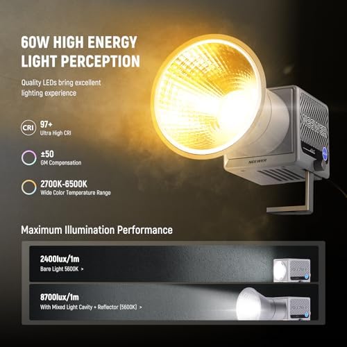 NEEWER 60W Portable RGB LED Video Light Handheld Fill Light, APP/2.4G/Panel Control 18 Scenes 8700Lux/1m 2700-6500K CRI97+ Dimmable COB Continuous Output Lighting for Video Recording Streaming, HS60C