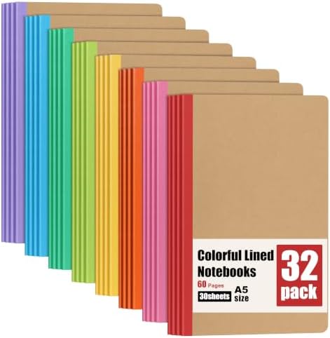 32 Pack Kraft Lined Notebook A5 Composition Notebook Bulk for School Office