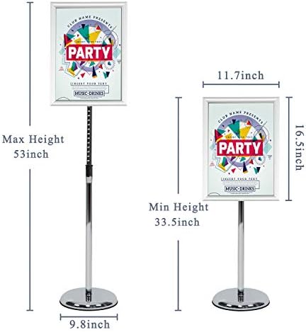 Pedestal Poster Stand, Adjustable Aluminum 11 x 17 Floor Standing Holder for Vertical and Horizontal View Sign Display, Silver