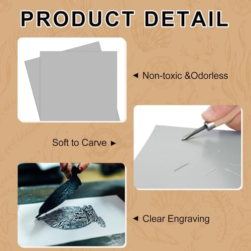 Yeaqee 4 Pcs 12 x 12 Inch Linoleum Blocks for Printmaking, Gray