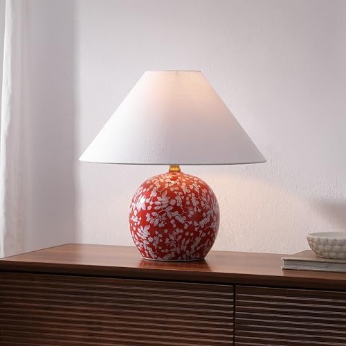 JONATHAN Y Felice Floral Ceramic Globe LED Table Lamp 17.25", Red/White