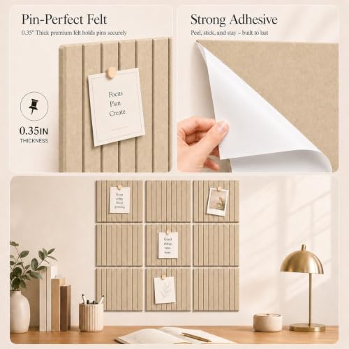Stripe Felt Bulletin Board Tiles, Cork Board Alternative 24 x 36 in