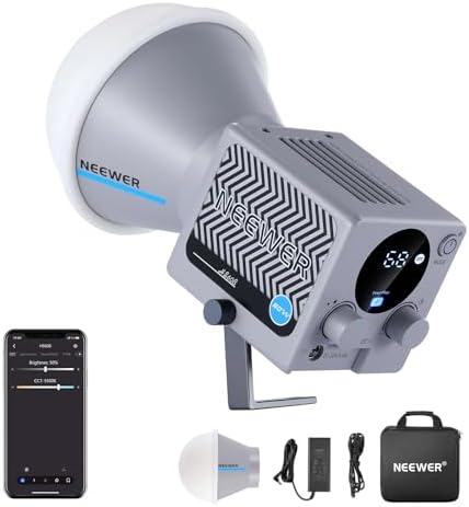 NEEWER HS60B Mini Video Light with App Control, 60W Handheld Portable Bi Color COB LED Continuous Output Lighting with 35000lux/1m 2700-6500K 0-100% PWM Dimming CRI/TLCI 97+ 12 Scenes USB Type C