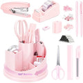 deli Office Supplies Set, Desk Accessory Organizer Kit, Pink