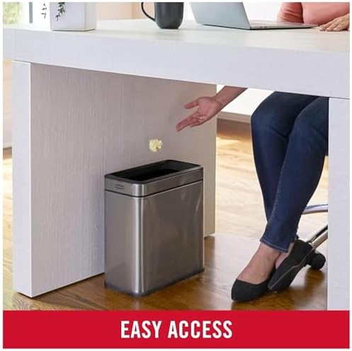 Rubbermaid Slim Space-Saving Stainless Steel Wastebasket, Charcoal, 2.6 Gal