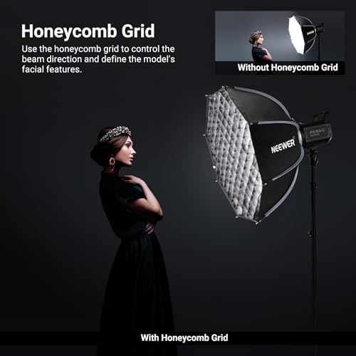 NEEWER Basics Octagonal Softbox Bowens Mount, 25.6" Quick Release Soft Box Lighting Set with Grid, Compatible with Aputure 150c Compatible with Godox SL60w, for FS300C FS150B HB80C CB200C Q6, NS63P
