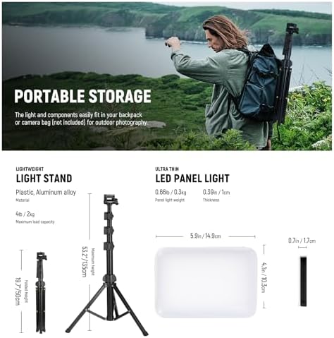 NEEWER Basics LED Video Light Panel Lighting Kit, Bi Color Dimmable Portable Studio Lights with Tripod Stand & Filters, 3200K~5600K CRI 95 750lux for Photography Video Recording Live Streaming, BP66