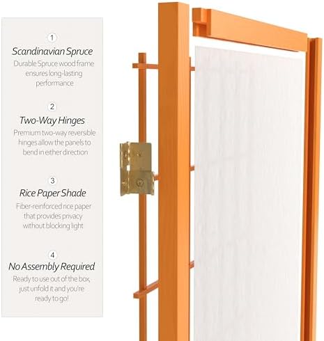 4 ft. Short Window Pane Shoji Screen - Honey - 5 Panels