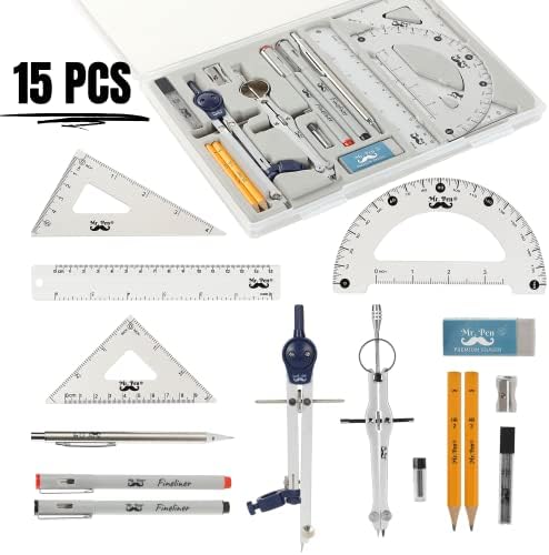 Mr. Pen- Professional Geometry Set, 15 pcs, Drafting Tools with Protractor