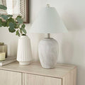 Nourison Home 23" Grey Vintage Distressed Ceramic Pot Table Lamp for Bedroom, Living Room, End Table, with Grey Conical Empire Shade
