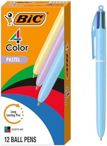 BIC 4 Color Pastel Ballpoint Pen with 1.0 mm Medium Point, 12-Count
