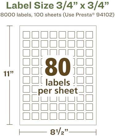 Avery® EcoFriendly Matte White Recycled Square Labels, 3/4" x 3/4", Print-to-The-Edge, Matte White Labels, Permanent Adhesive, Laser/Inkjet Printable, 8,000 Total