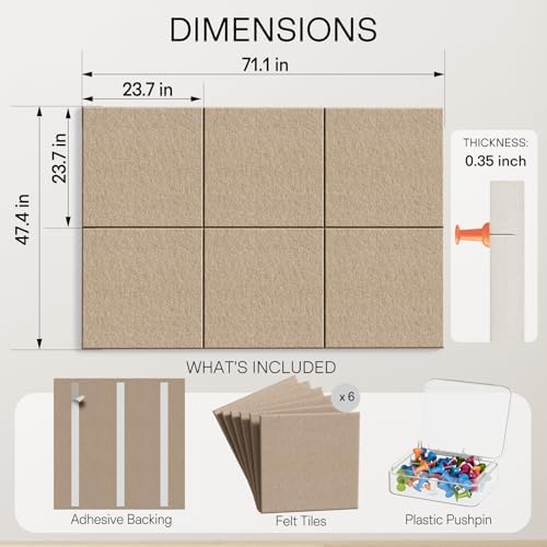 MaxGear Extra Large Bulletin Board 72" x 48", Tan Felt Wall Tiles Pushpins