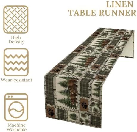 Rustic Cabin Moose Deer Bear Table Runner, Retro Bear Cottage Country Style Cabin Farmhouse Dinner Runner for Home Kitchen Dining Table Decoration 13x60inch