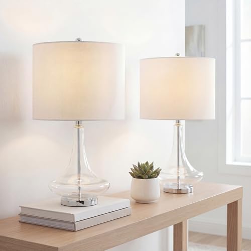 JONATHAN Y Cecile 25.5" Metal Glass Lamp, Clear/Chrome, Set of 2