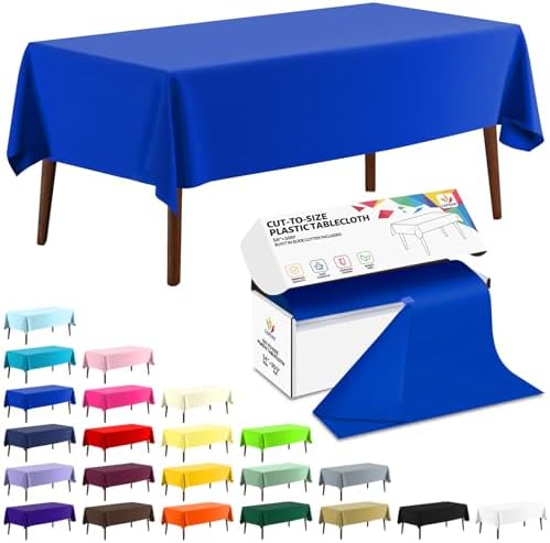CXPSINC 54 Inch X 300 Feet Plastic Table Cover Roll Disposable Tablecloth with Slide Cutter for All Type/Shape Tables | Party, Banquet, Birthdays, Weddings(Blue, 300 Feet)