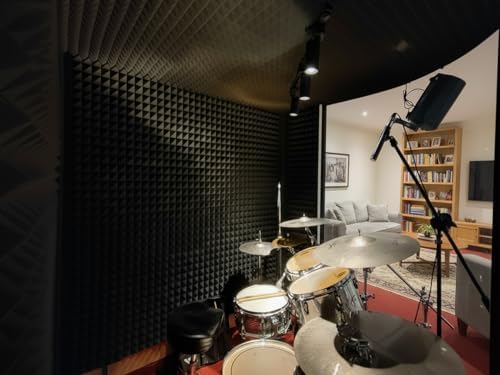 Foneso 12 Pack Sound Proof Foam Panels for Walls, 12''x12''x2'' Acoustic Foam Panels with Self-Adhesive, High Density Pyramid Sound Absorbing Padding for Sound Studio, Podcast Recording and Offices