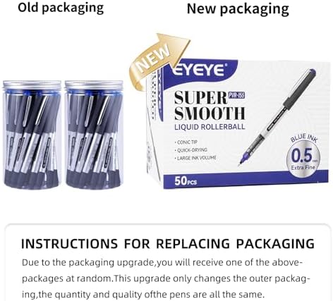 EYEYE Blue Rollerball Pens 50 Pack, 0.5mm Extra Fine Point Roller Ball Pen | Back to School Essential, Quick Drying, Liquid Ink Pens Fine Point Smooth Writing Pen for Journaling, Office Supplies