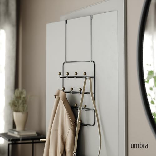 Umbra Estique Coat Rack, Over the Door Wall Hooks, 14 Hook, Black/Walnut