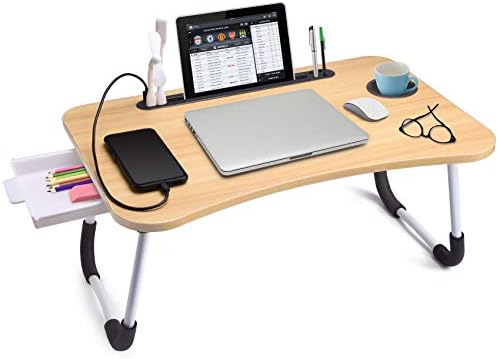 Slendor Bed Desk for Laptop and Writing with Storage, Cup Holder, Light