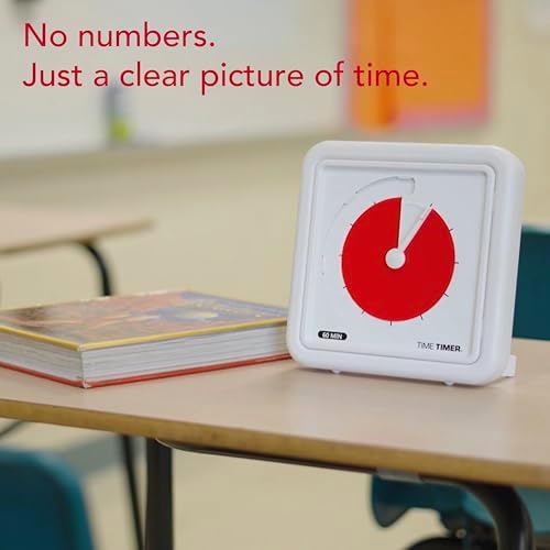 Time Timer® Numberless Braille 8-Inch Visual Timer – 60-Minute Countdown Silent Clock with Tactile Features & High-Contrast Disappearing Disk, Desk Timer for Kids, Office, Seniors, ADHD, Autism - Red