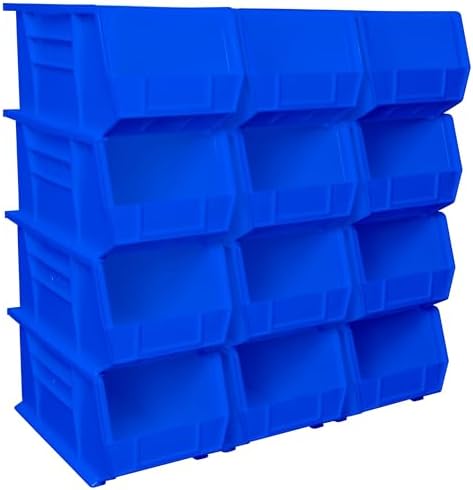 Akro-Mils 12 Pack AkroBins Plastic Storage Bins, Space-Saving Stackable Organizers for Garage, Classroom and Warehouse Organization, Blue
