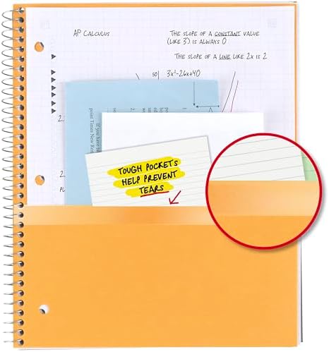 Five Star Spiral Notebook + Study App,1 Subject,Graph Ruled Paper,8-1/2" x 11",100 Sheets,Fights Ink Bleed,Water Resistant Cover,Assorted Colors (73549),6 Count (Pack of 2)