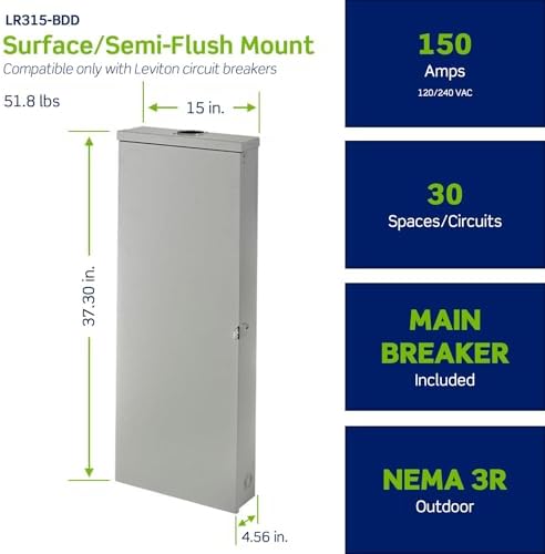 Leviton 30 Space Outdoor Load Center with 150A Main Circuit Breaker, LR315-BDD