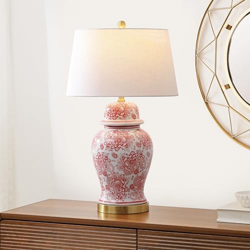 JONATHAN Y Ellis Chinoiserie Ginger Jar Table Lamp 29.5", Red/White