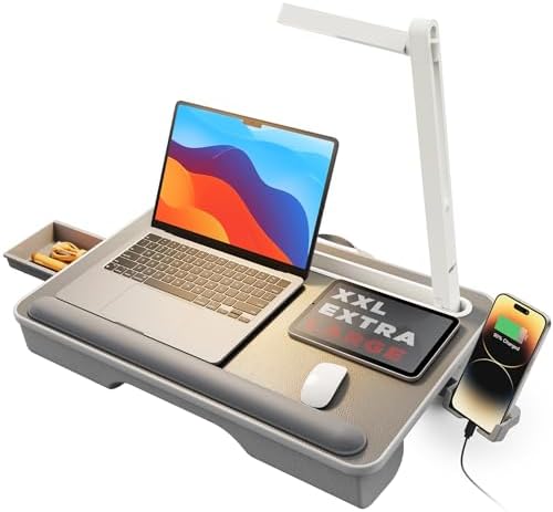 SAIJI Lap Desk with LED Light, Portable Laptop Tray with Cushion